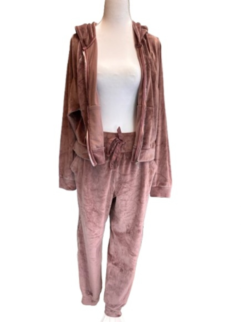 Victoria’s Secret Velour Tracksuit Dusty Rose Rhinestone Stripe Jogger Set S M - Picture 4 of 16